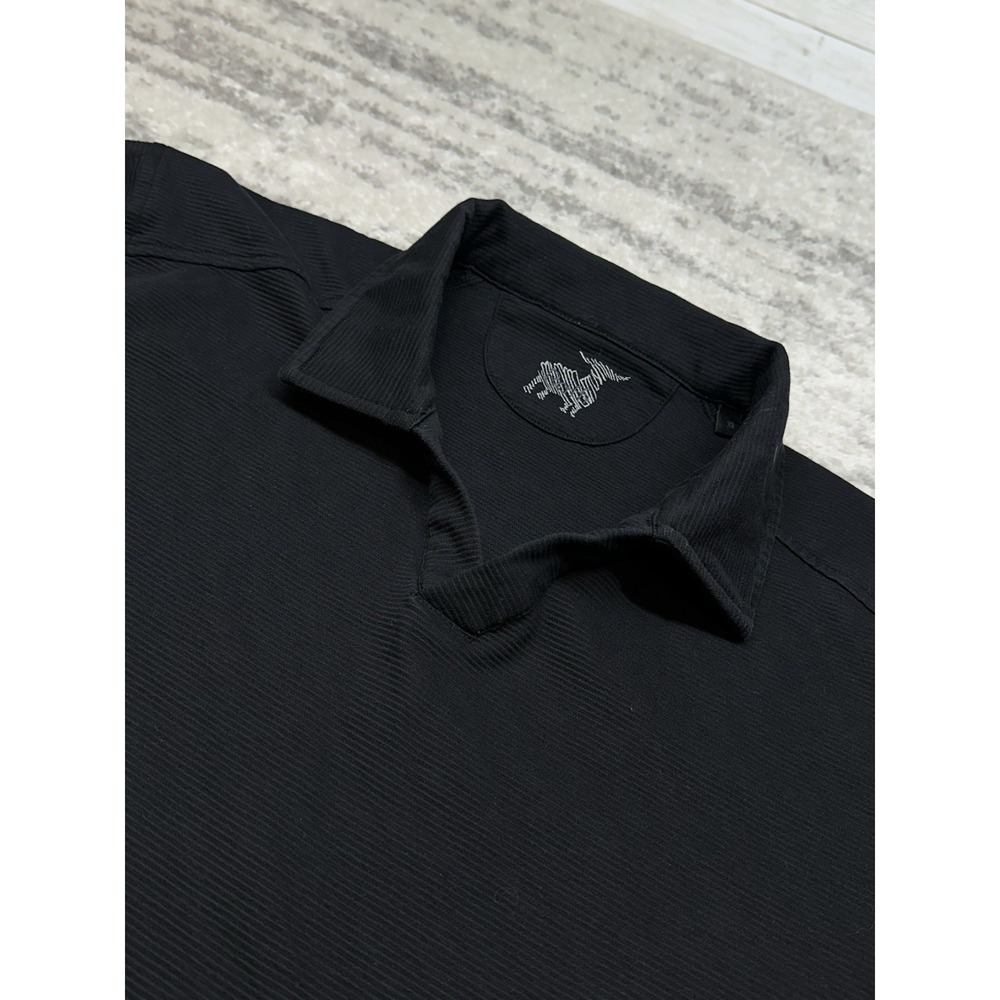 Raffi Mens Polo‎ Shirt Black Ribbed Aqua Short Sleeve Performance Golf Size M